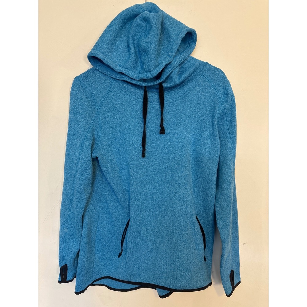 Old Navy Active Blue Heathered Fleece Hoodie Thumbhole High Low Hem Large